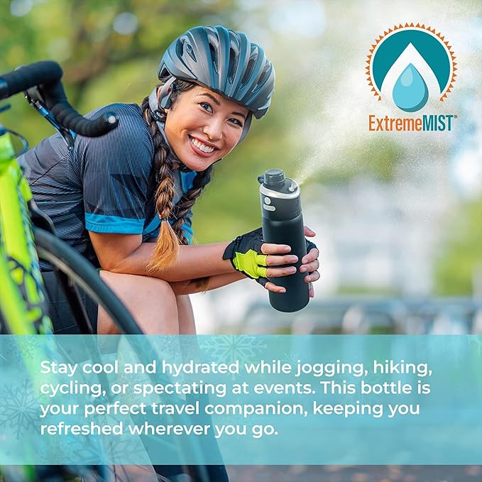 GoMist Misting & Drinking Bottle | Rechargeable Mist & Sip Water Bottle | Quick Charge USB-C Port | 2-Speed Mist Function | Stainless-Steel Double Wall Insulation, 40 oz (Marine Teal)