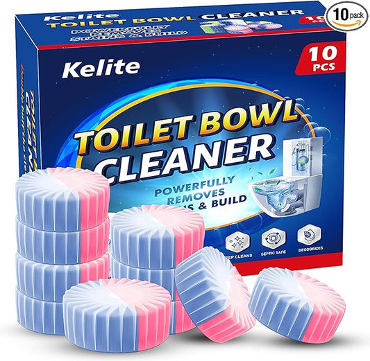 Automatic Toilet Bowl Cleaner Tablets, 10 Pack Long-Lasting Toilet Tank Cleaner for Bathroom, Blue Water Freshener, Prevents Stains & Odor, Safe for All Toilets - 10 Pack (Pink+Blue)
