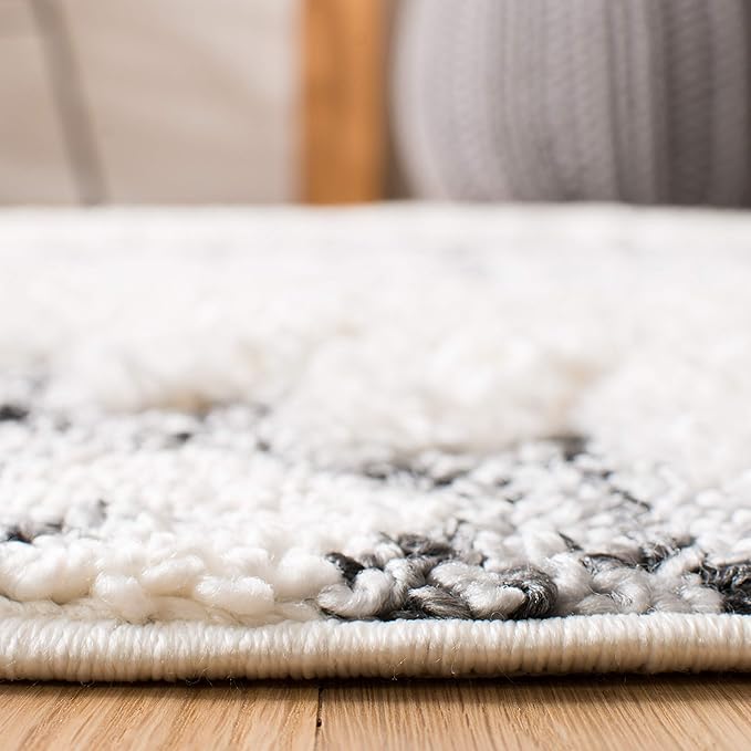 SAFAVIEH Moroccan Tassel Shag Collection Area Rug - 11' Round, Ivory & Grey, Boho Design, Non-Shedding & Easy Care, 2-inch Thick Ideal for High Traffic Areas in Living Room, Bedroom (MTS652F)
