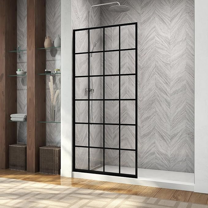 DreamLine Montego Toulon 34 in. x 72 in. x 3/8 in. Frameless Single‑Panel Shower Screen Door for Walk-in Shower in Matte Black