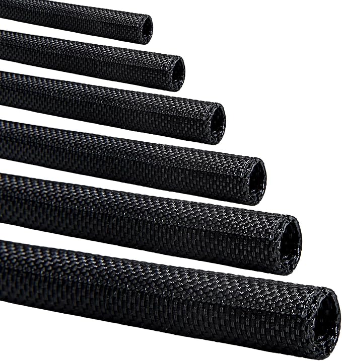 Split-Sleeve Wire Loom for High-Temperature Automotive Harness and Home Cable Management, 25ft - 4/5 inch Braided Cable Management Sleeve Cord Protector, Self-Wrapping Split Wire Loom