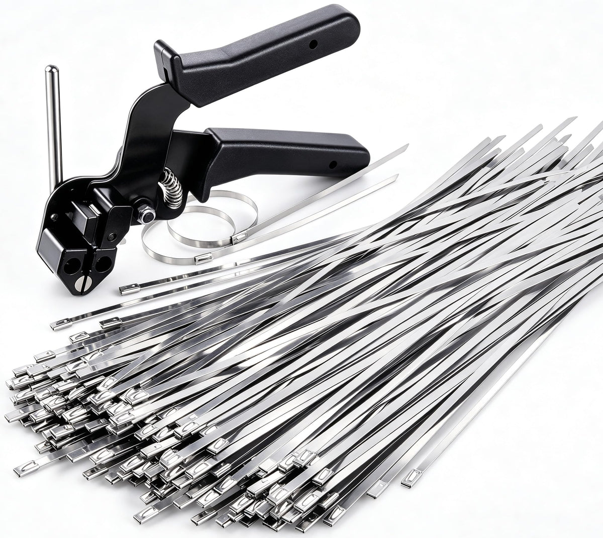 Stainless Steel Zip Tie Tool Kit with 150 Pcs 304 Metal Zip Ties - Image 1