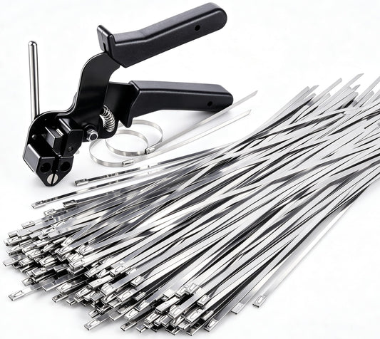 Stainless Steel Zip Tie Tool Kit with 150 Pcs 304 Metal Zip Ties - Image 1