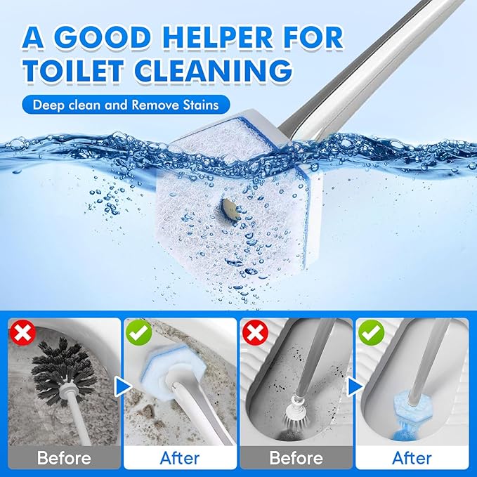 40 Count Disposable Toilet Brush Refills - Compatible with Most Toilet Brushes, Easy Cleaning Toilet Bowl Sponge Wand Heads