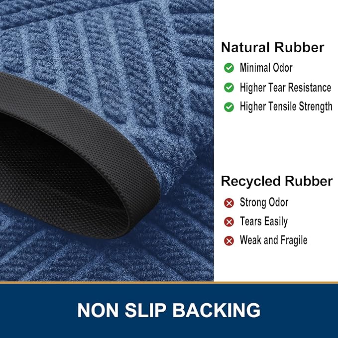 Smiry Front Door Mat Outside Entrance, Heavy Duty Outdoor Indoor Mat, Natural Rubber Doormat, Non Slip, Trap Dirt and Moisture, Easy Clean, Low Profile Patio Porch Entryway Mat, 47x23, Blue