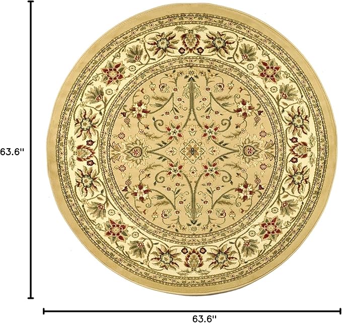 SAFAVIEH Lyndhurst Collection Area Rug - 5'3" Round, Beige & Ivory, Traditional Oriental Design, Non-Shedding & Easy Care, Ideal for High Traffic Areas in Living Room, Bedroom (LNH212D)