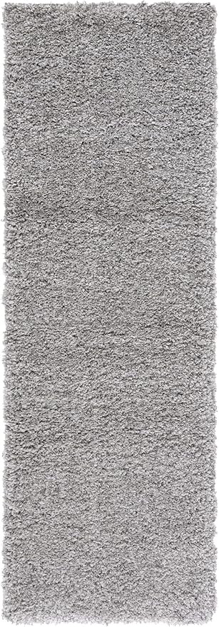 SAFAVIEH Santa Monica Shag Collection 2'3" x 11' Silver SGN725 Solid Non-Shedding Living Room Bedroom Dining Room Entryway Plush 2-inch Thick Runner Rug