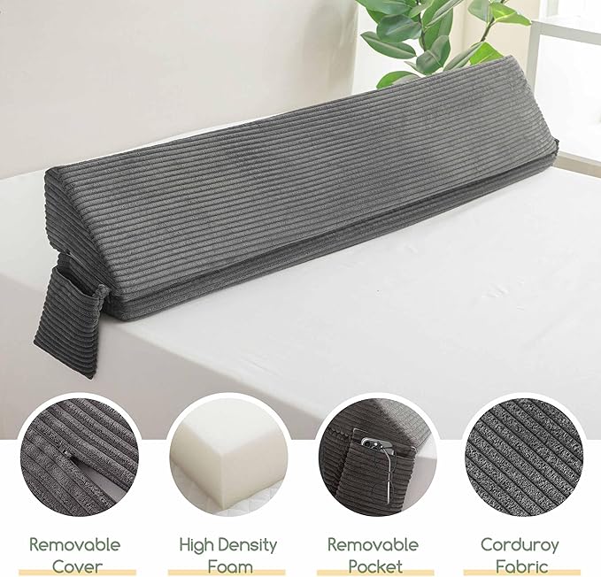 HIGOGOGO Twin Size Wedge Pillow for Headboard Gap - Multi Functional Mattress Wedge Bed Gap Filler Close The Gap (0-7") Between Your Mattress and Headboard or Wall (Grey 39"x11"x9")