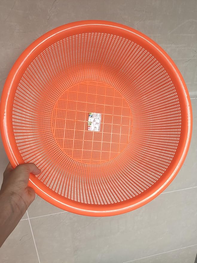 4 Pcs Large Plastic Wash Basket Round Perforated Colander Wash Vegetables and Fruits Drain Cooked Pasta Kitchen Essentials Food Strainer Basket Strainer Kitchen Red Orange color