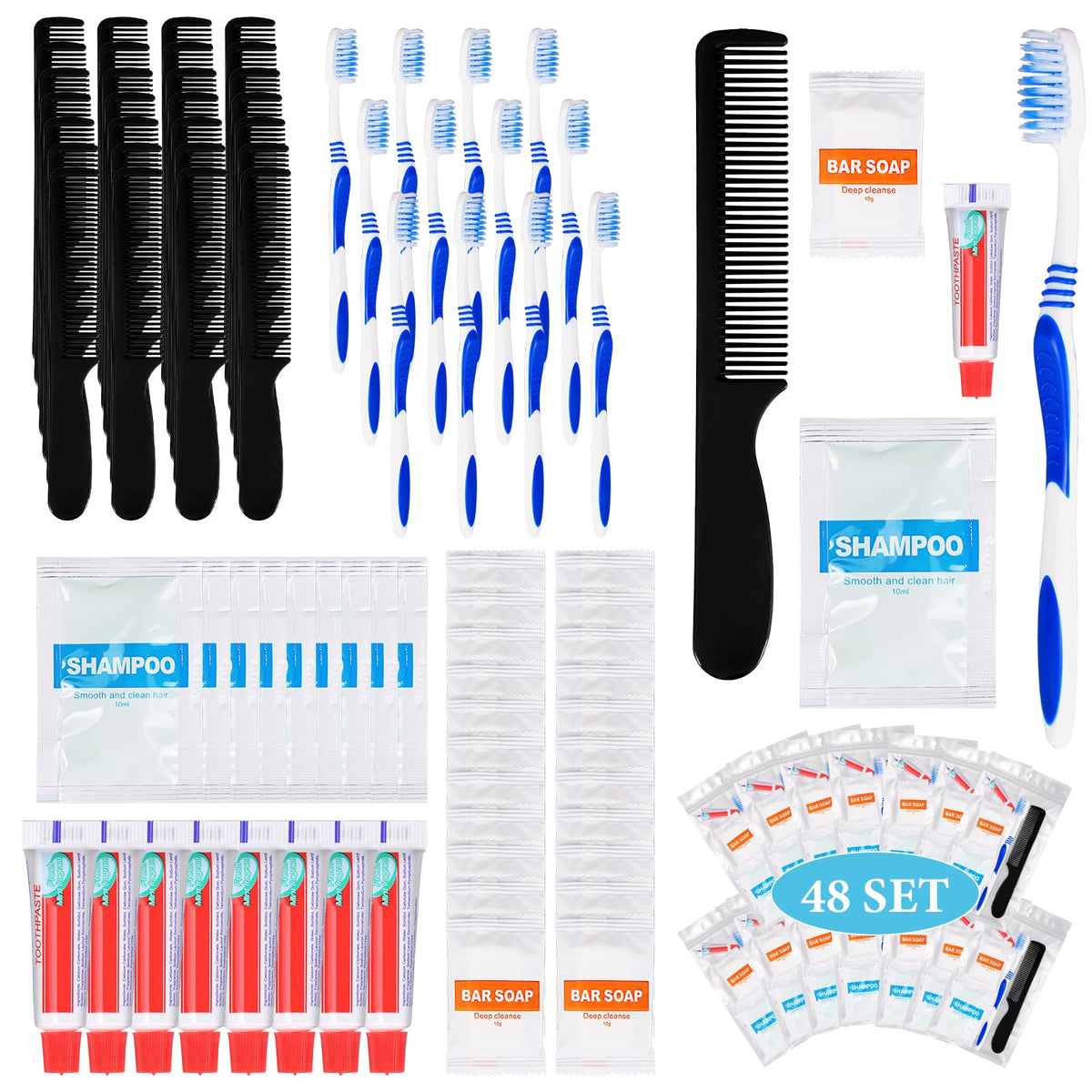 48 Sets Toiletry Kits Bulk, Travel Size Personal Hygiene Supplies - Image 1