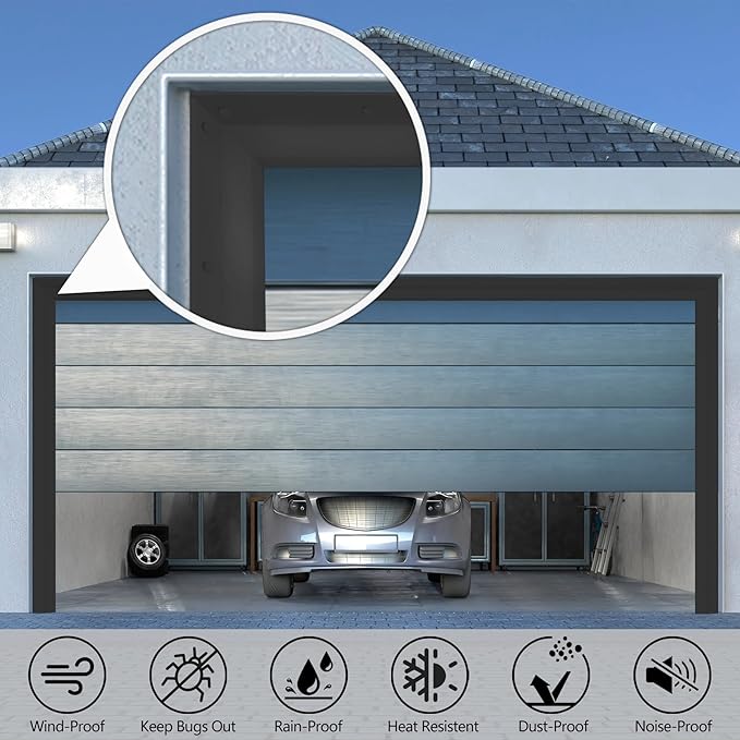 32.8ft Universal Garage Door Top and Sides Seal Strip, Waterproof Self Adhesive Professional Sealing Includes 40pcs Screws, Black