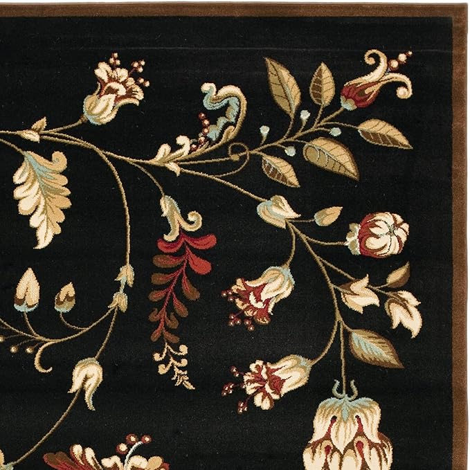 SAFAVIEH Lyndhurst Collection Area Rug - 8' x 11', Black & Multi, Traditional Floral Design, Non-Shedding & Easy Care, Ideal for High Traffic Areas in Living Room, Bedroom (LNH552-9091)