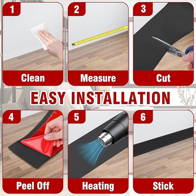 Vinyl Baseboard Molding Trim 3 Inch x 40 Feet Peel and Stick Baseboard Trim Flexible PVC Cove Base Moulding Self-Adhesive Trim for Garage Bathroom Cabinet Floor Walls, Black