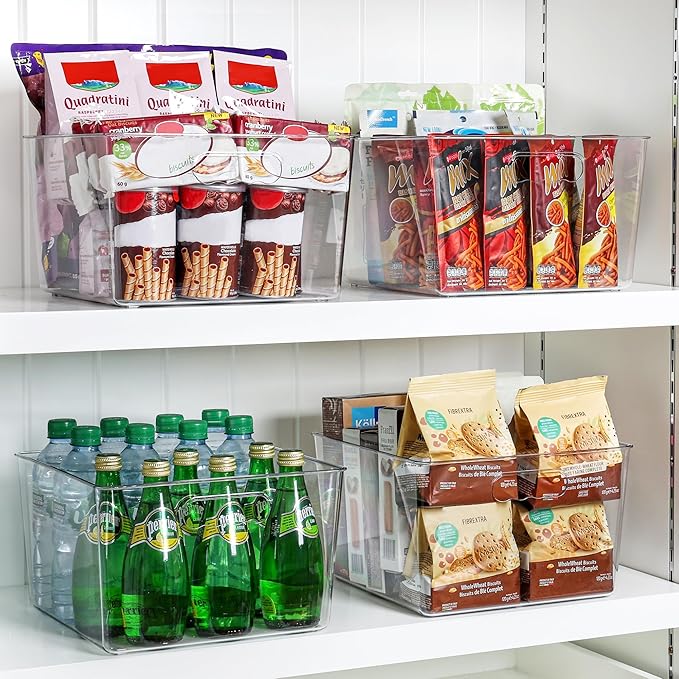 Vtopmart 10 Pack Extra Large Clear Plastic Storage Bins,11x11 Cube Acrylic Organizer Square Containers with Handle for Pantry,Closet,LaundryRoom,Kitchen,Bathroom,UnderSink Organization