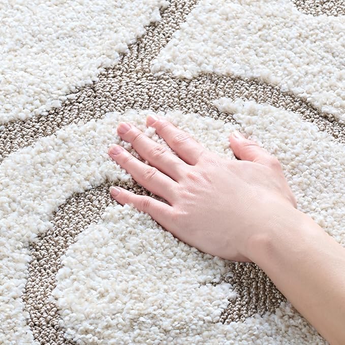 SAFAVIEH Florida Shag Collection Accent Rug - 4' x 6', Ivory & Beige, Scroll Design, Non-Shedding & Easy Care, High-Low Plush Pile, Ideal for Living Room, Bedroom, Dining Space (SG455-13LT)