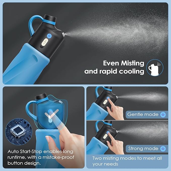 Electric Misting Water Bottle | No Straw, No Leak Design | Stainless Steel Double Wall Insulation | Food-Grade Materials | For Gym, Hiking, Golf