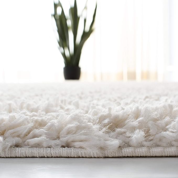 SAFAVIEH August Shag Collection Runner Rug - 2' x 9', Ivory, Solid Design, Non-Shedding & Easy Care, 1.5-inch Thick Ideal for High Traffic Areas in Living Room, Bedroom (AUG200C)