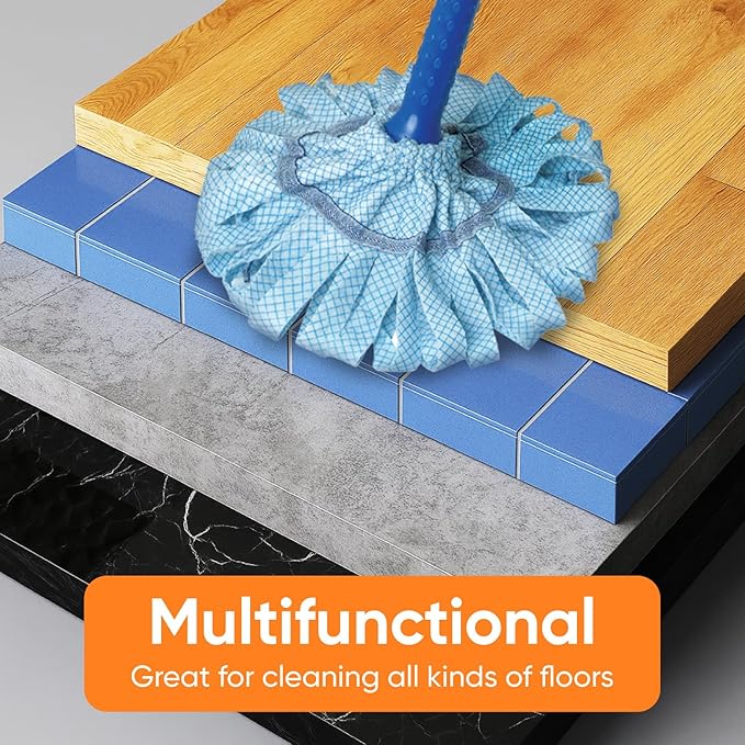 Superio String Cotton Mop for Hardwood Floors, Self-Wringing, Heavy-Duty Commercial/Industrial Use with Aluminum Handle – Blue, 2 Pack