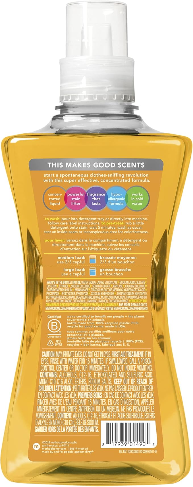 Method Liquid Laundry Detergent, Ginger Mango, 66 Loads Per Bottle, Hypoallergenic + Biodegradable Formula, Plant-Based Stain Remover, 53.5 Fl Oz (Pack of 2)