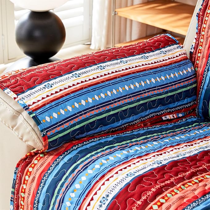 Cmfshape Skidproof Sofa Cover-Boho Sofa Slipcover with Elastic Straps-Easy Fit Slip Cover-Bohemian Washable Furniture Protector for Pets and Kids(Chair,Blue)