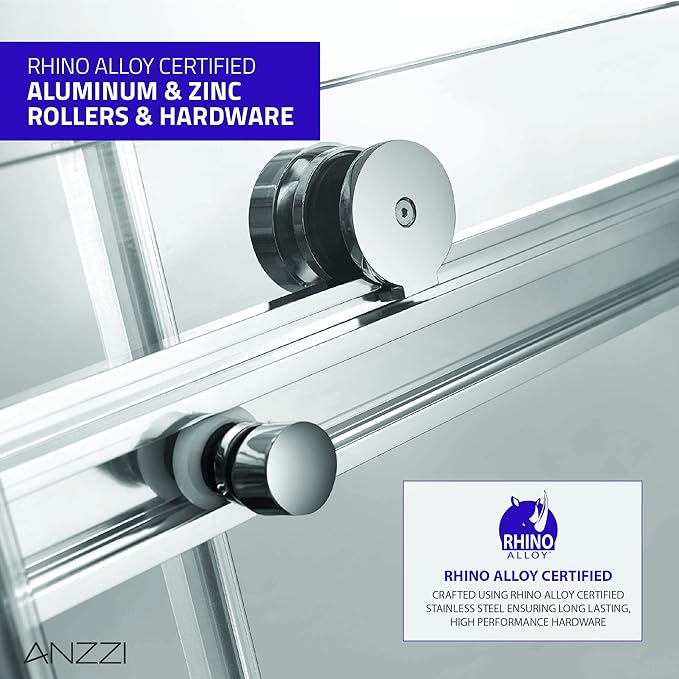 ANZZI Kahn 48x76inch Frameless Sliding Shower Door with Horizontal Handle in Polished Chrome, Scratch Resistant Dual Protective Coating Tempered Deco-Glass Easy Glide Shower Door, SD-FRLS05801CH