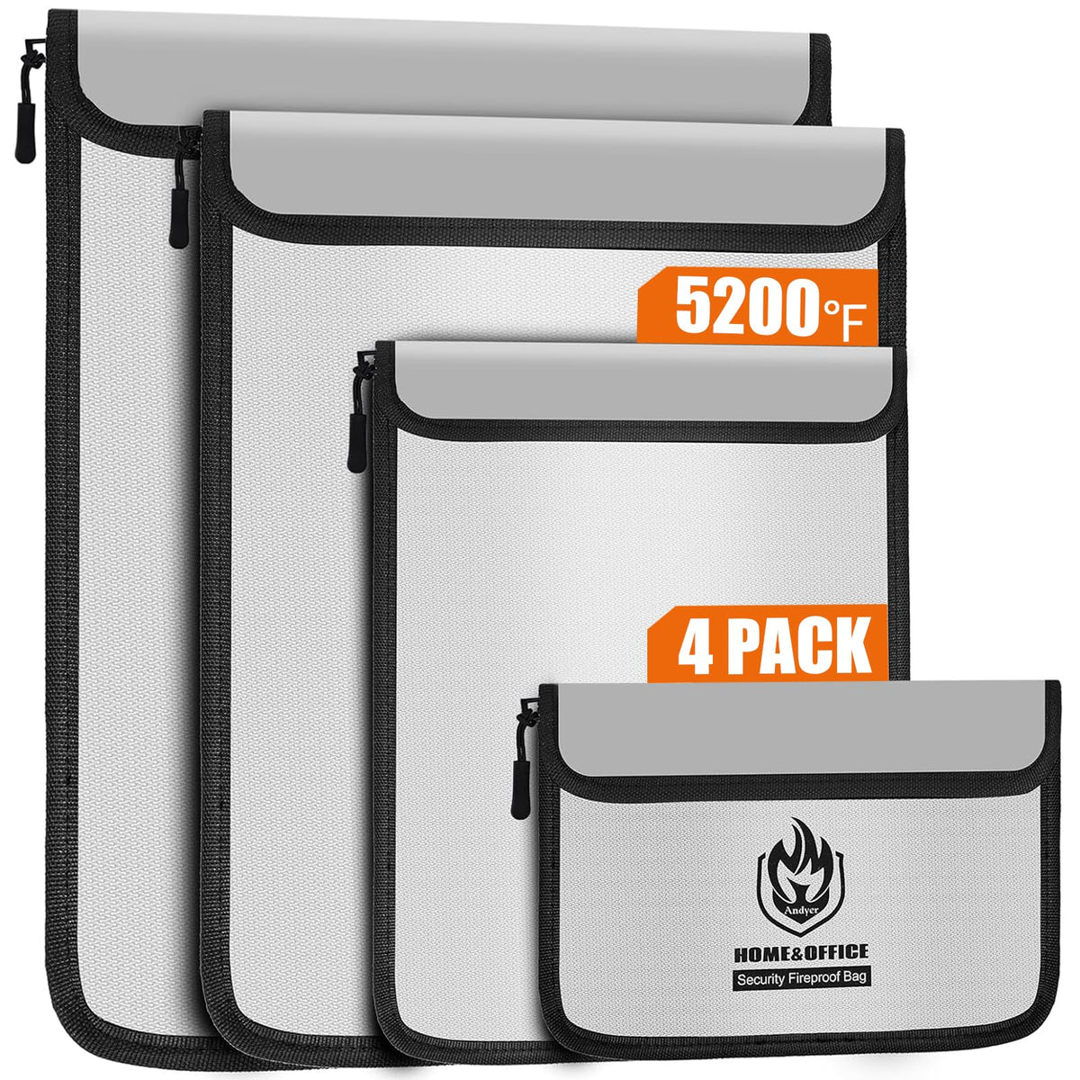 Andyer 4 Pack Fireproof Document Bags (5200℉), Waterproof - Image 1
