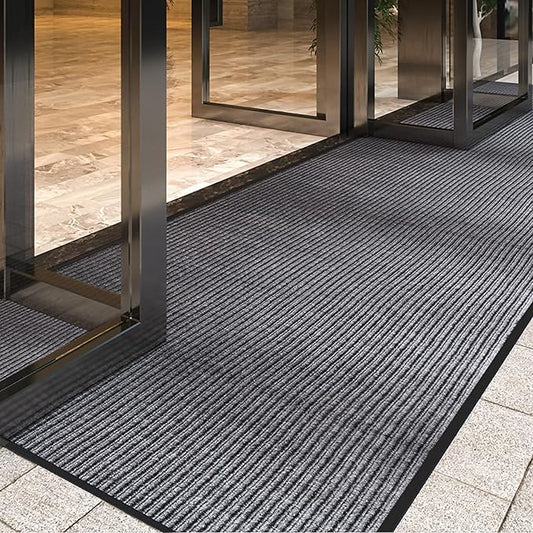 4' x 8' Moisture Guard Doormat, Commercial Grade Door Floor Mat Striped Brush Step Entrance Mat with Rubber Backing, Low Profile Commercial Rugs for Entryway, Easy to Clean(Charcoal Grey)