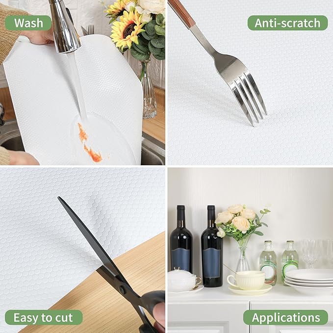 Shelf Liners 17 inch x 20 ft Shelf Liners for Kitchen cabinets nonstick Shelf Lining Drawer Mats EVA Protector for Cupboard (White,17 inch x 20 ft)