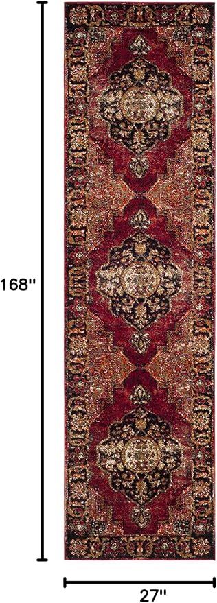 SAFAVIEH Vintage Hamadan Collection Runner Rug - 2'3" x 14', Red & Multi, Oriental Traditional Persian Design, Non-Shedding & Easy Care, Ideal for High Traffic Areas in Living Room, Bedroom (VTH219A)