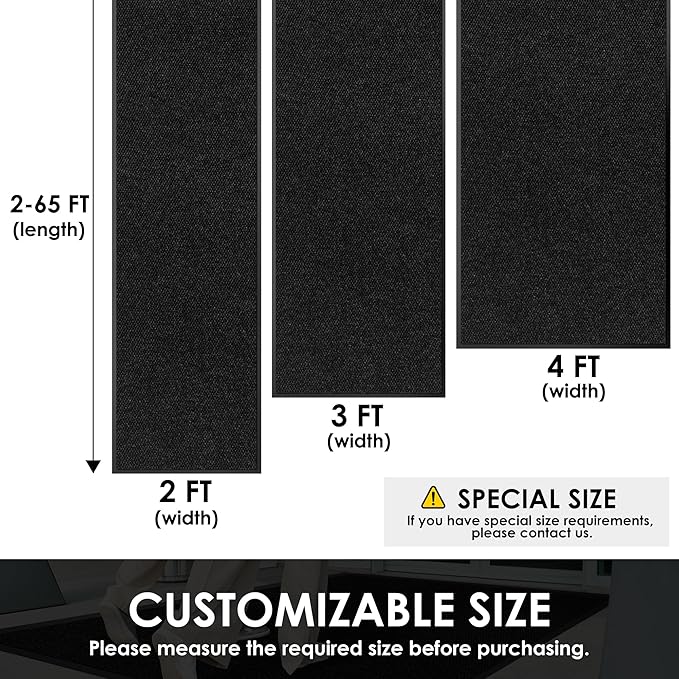 2′ x 25′ Front Door Mat Indoor Outdoor Entrance, Commercial Floor Mat Heavy Duty Dirt Trapper Entryway Doormat, Custom Size Non Slip Rubber Backing Welcome mat, Door Mat for High Traffic Area