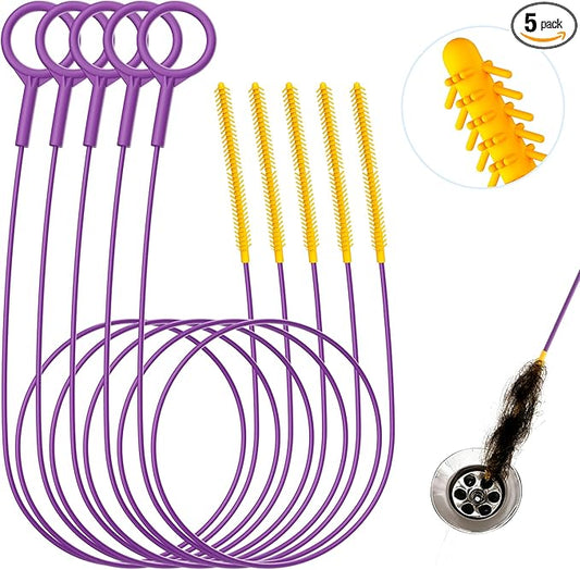 35-Inch Metal Drain Snake Hair Clog Remover, Reusable Sink Snake Drain Hair Remover Tool, Flexible Break-Resistant Plumbing Snake Drain Cleaner for Shower, Bathtub, and Kitchen Sink (5 Pack)