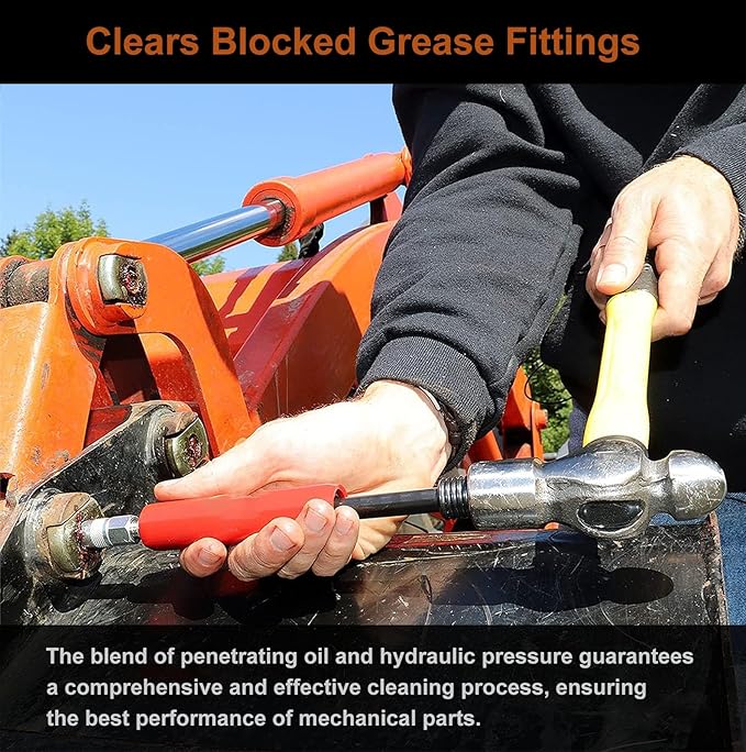 Grease Fitting Cleaning Tool – Grease Cleaner & Flush Kit – Remove Old Dried Grease from Fittings, Pins, Shafts, Bushings, and Joints