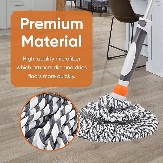 Superio Twist Mop Heads Self Wringing Mop Replacement Microfiber Mop Refill Commercial/Industrial Use.-Grey