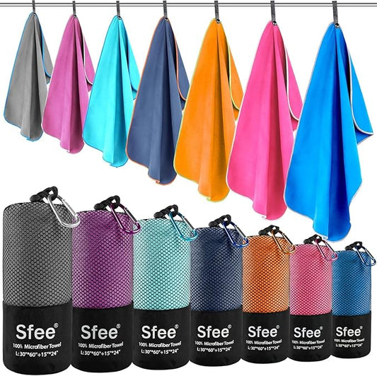 Sfee 2 Pack Microfiber Travel Towel, Quick Dry Camping Towel Large Beach Towel Super Absorbent Compact Lightweight Sports Gym Towels for Beach, Gym, Hiking, Pool, Backpacking, Bath, Yoga