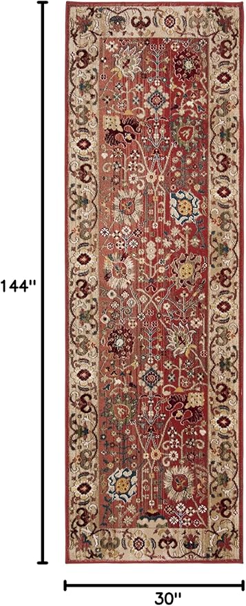 SAFAVIEH Kashan Collection Runner Rug - 2'6" x 12', Red & Beige, Traditional Oriental Design, Non-Shedding & Easy Care, Ideal for High Traffic Areas in Living Room, Bedroom, Dining (KSN303L-212)