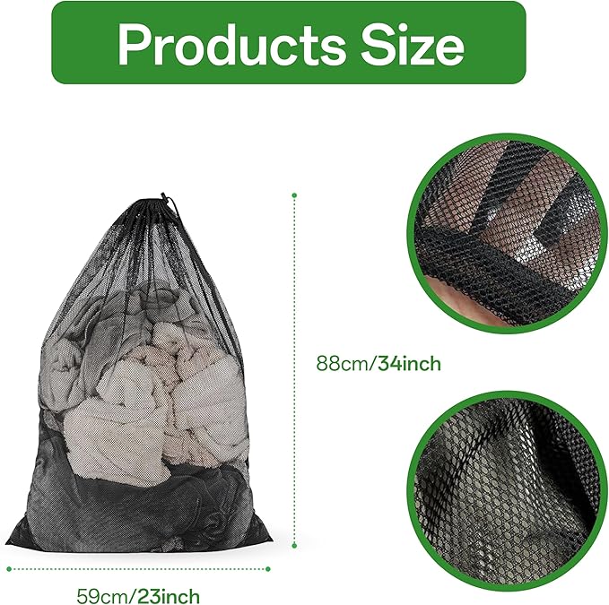2 Pack Large Mesh Laundry Bag, 23 x 34 Inch Mesh Wash Bag with Drawstring Closure, Delicates Bag for Washing Machine - Perfect for College Dorms, Travel, Laundromats, Apartments (Black)