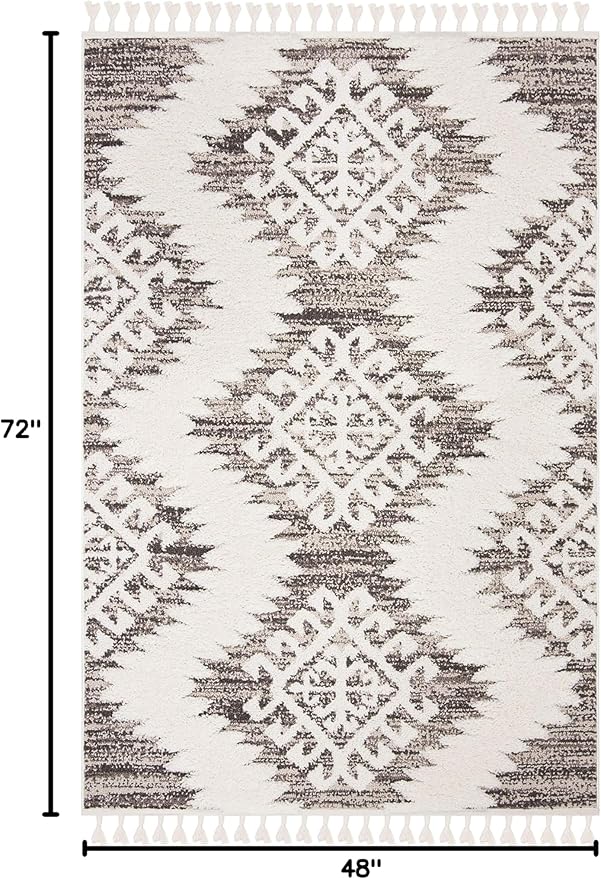 SAFAVIEH Moroccan Tassel Shag Collection Accent Rug - 4' x 6', Ivory & Brown, Boho Design, Non-Shedding & Easy Care, 2-inch Thick Ideal for High Traffic Areas in Foyer, Living Room, Bedroom (MTS652A)