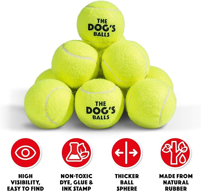 The Dog's Balls Dog Tennis Balls for Dogs, Yellow, 12-Pack - Non-Abrasive Felt Fetch Balls, Tough Rubber Core, Float in Water, Fits Standard Launchers