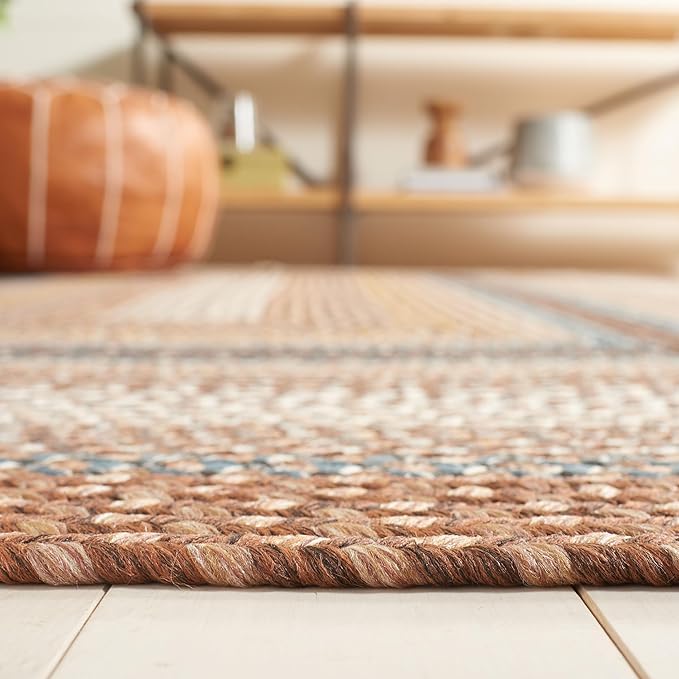 SAFAVIEH Washable Rug Outdoor Braided Collection - 7' Square, Brown & Multi, Handmade & Reversible, Non-Shedding & Easy to Clean, Ideal for Patio, Backyard, Mudroom (BRD313A)