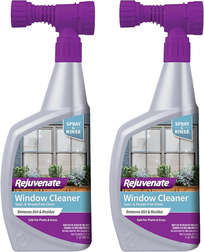 Rejuvenate Outdoor Window Spray and Rinse Cleaner with Hose End Adapter (2 x 32oz)