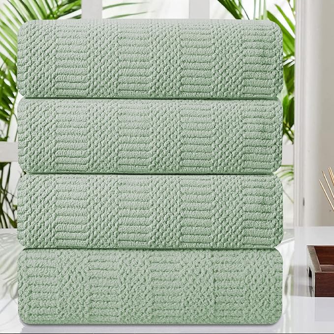 Oliven 4 Pcs Green Large Bath Towel Set 35"x70" Extra Large Bath Sheets Oversized Jumbo Towels for Bathroom 600GSM Soft Highly Absorbent Quick Dry Beach Chair Towel Woven Towels for Hotel and Spa