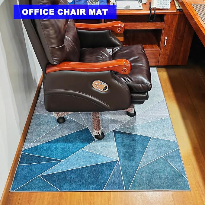 Office Chair Mat for Hardwood Floor,48"*60" Highly Premium Quality Rolling Office Mat- 3.86lbs Anti-Slip Chair Rug Mat for Low-Pile Carpet Office Home Laminate Floor Blue Grey