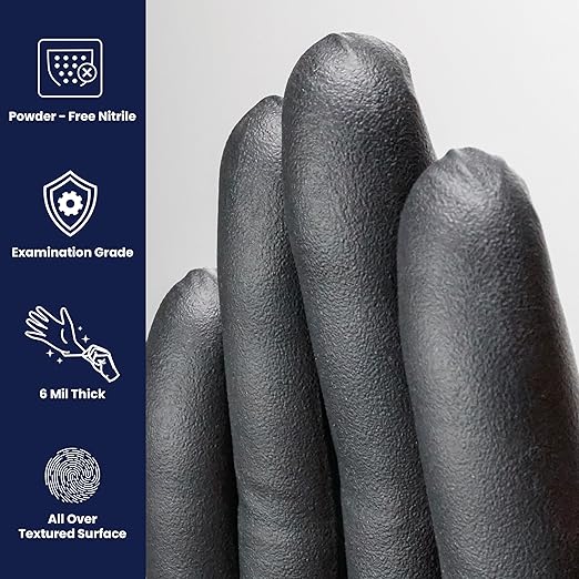 Adenna SHADOW Disposable Nitrile Gloves – 6 Mil, Medical Grade Exam Rubber Glove with Textured Grip, Non-Latex & Powder-Free, Case of 900, X-Large, Black