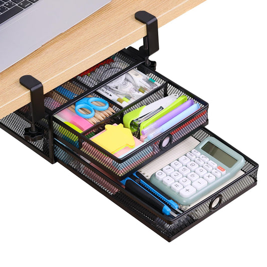 Under Desk Drawer, Clamp on Desk Organizer Slide Out Table - Image 1