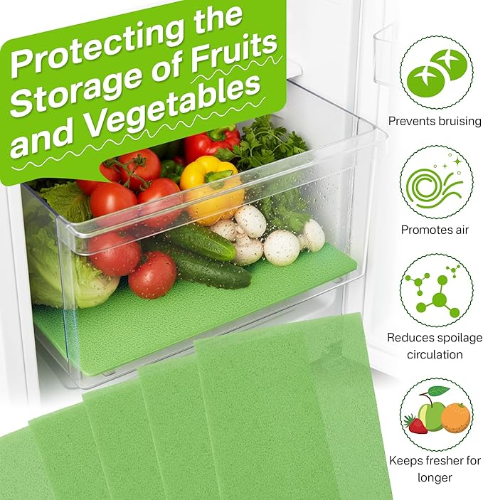 16 Pack Produce Saver Refill Kit with 5 Refrigerator Bin Liners, Carbon Filter Refills Ethylene Gas Absorber for Fruits Keeper & Crisper Inserts, Fridge Liners, Keep Produce Vegetable Fresh