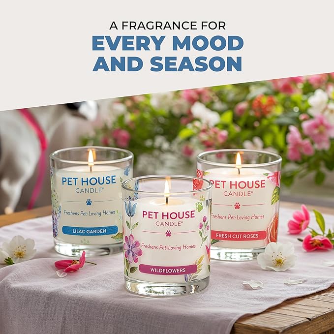 Pet House Candles, Long Lasting Scented Candles for Pet Odors, 60 Hour Burn Time - Cucumber Mint, 9 oz