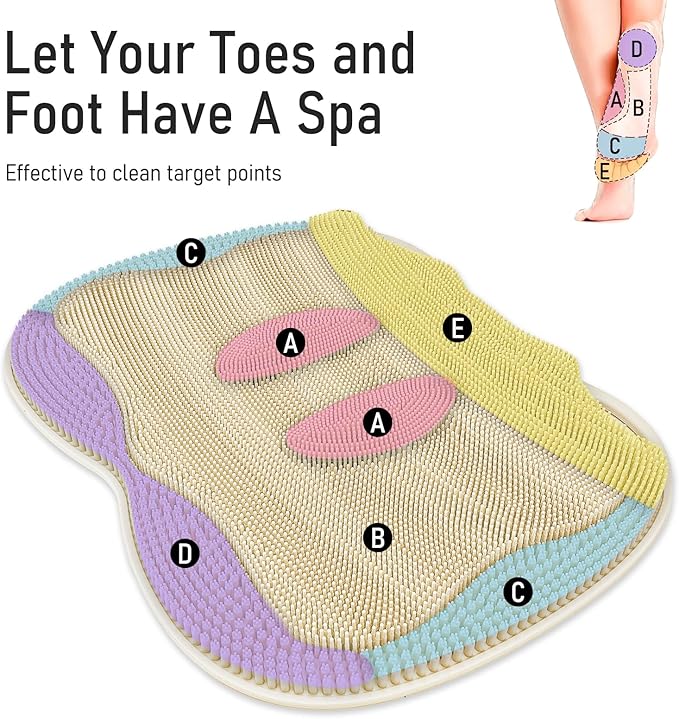 Foot Scrubber Mat Large Feet Scrubber Dead Skin for Shower Floor Wall Bathtub & Pumice Stone 2 Pack- Foot Spa Callus Remover Exfoliating Toes Deap Clean Brush Message Relax Suction Cups, Cream White