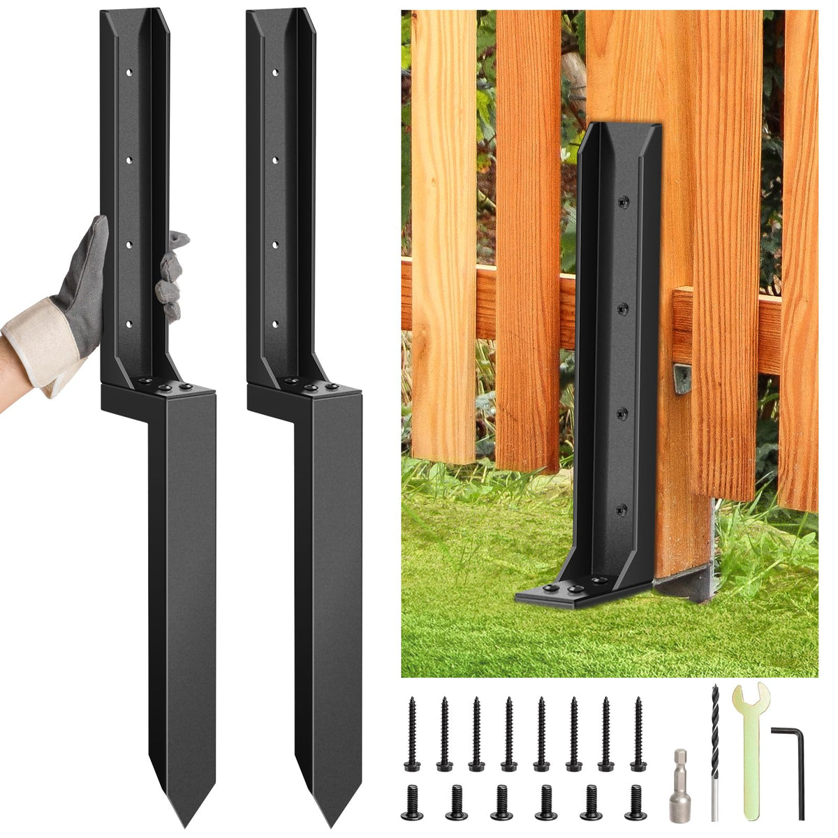 2 Pcs Fence Post Repair Kit, Heavy Duty Fence Post Anchor - Image 1