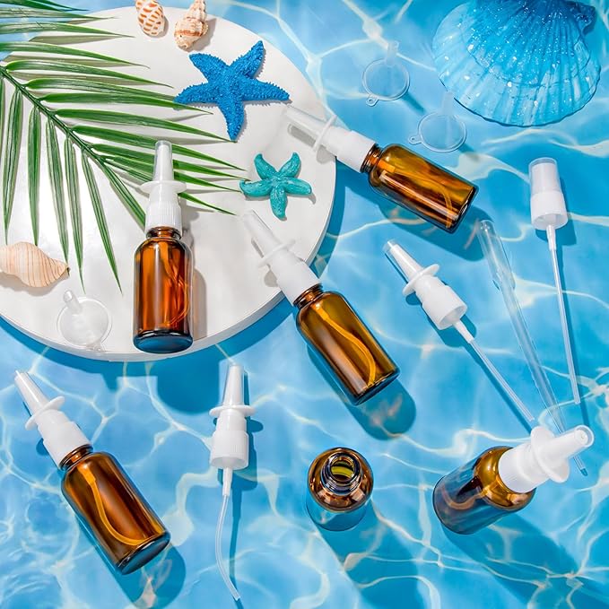 120 Pcs Nasal Spray Bottle, 1OZ/30ML Brown Refillable Empty Nasal Spray Bottles Glass with 24 Funnels and 24 Labels