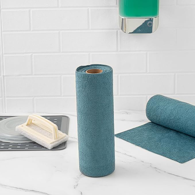 Restaurantware-Clean Tek Professional 11.8 x 11.8 Inch Microfiber Towel Rolls, 300 Reusable Towel Rolls - Tear Away, Perforated, Teal Microfiber Cleaning Roll, For All The Cleaning Tasks